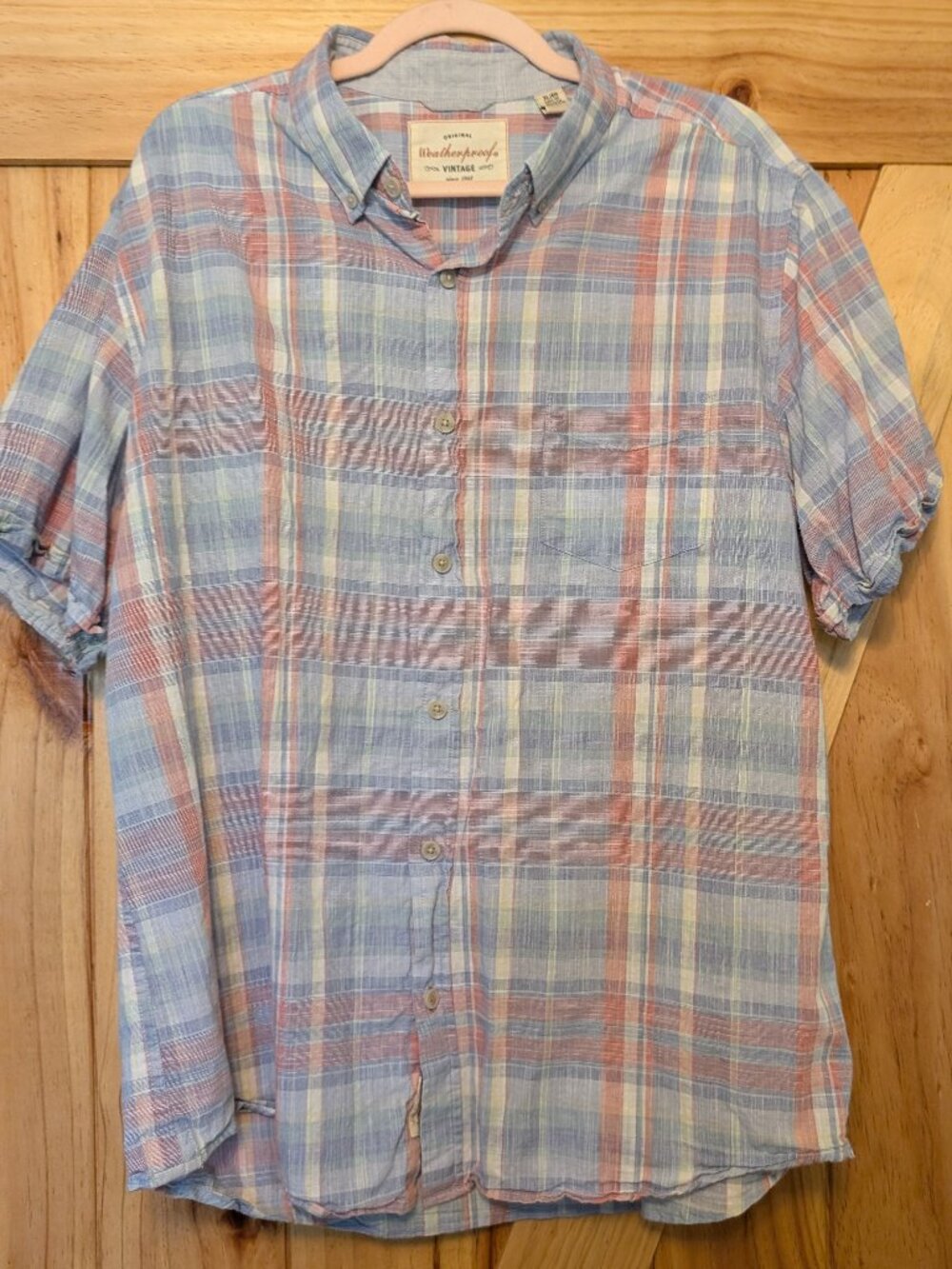 Weatherproof Vintage Plaid Short Sleeve Button-Down Shirt Size XL